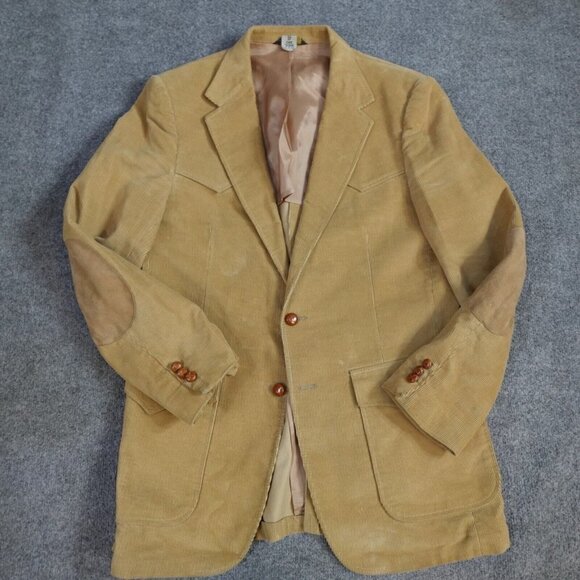 Wrangler Western Sport Coat 42L Beige Corduroy Patch Elbows Vintage USA Made - Picture 1 of 14